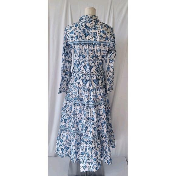 Daydress UK White Blue Hand Block Maxi Dress Medium Feminine New w Tags - Picture 5 of 8
